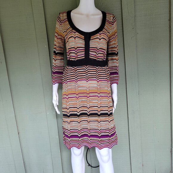 M MISSONI Zig Zag Knit Tie Back Dress 4 Vintage 90s - Picture 1 of 5